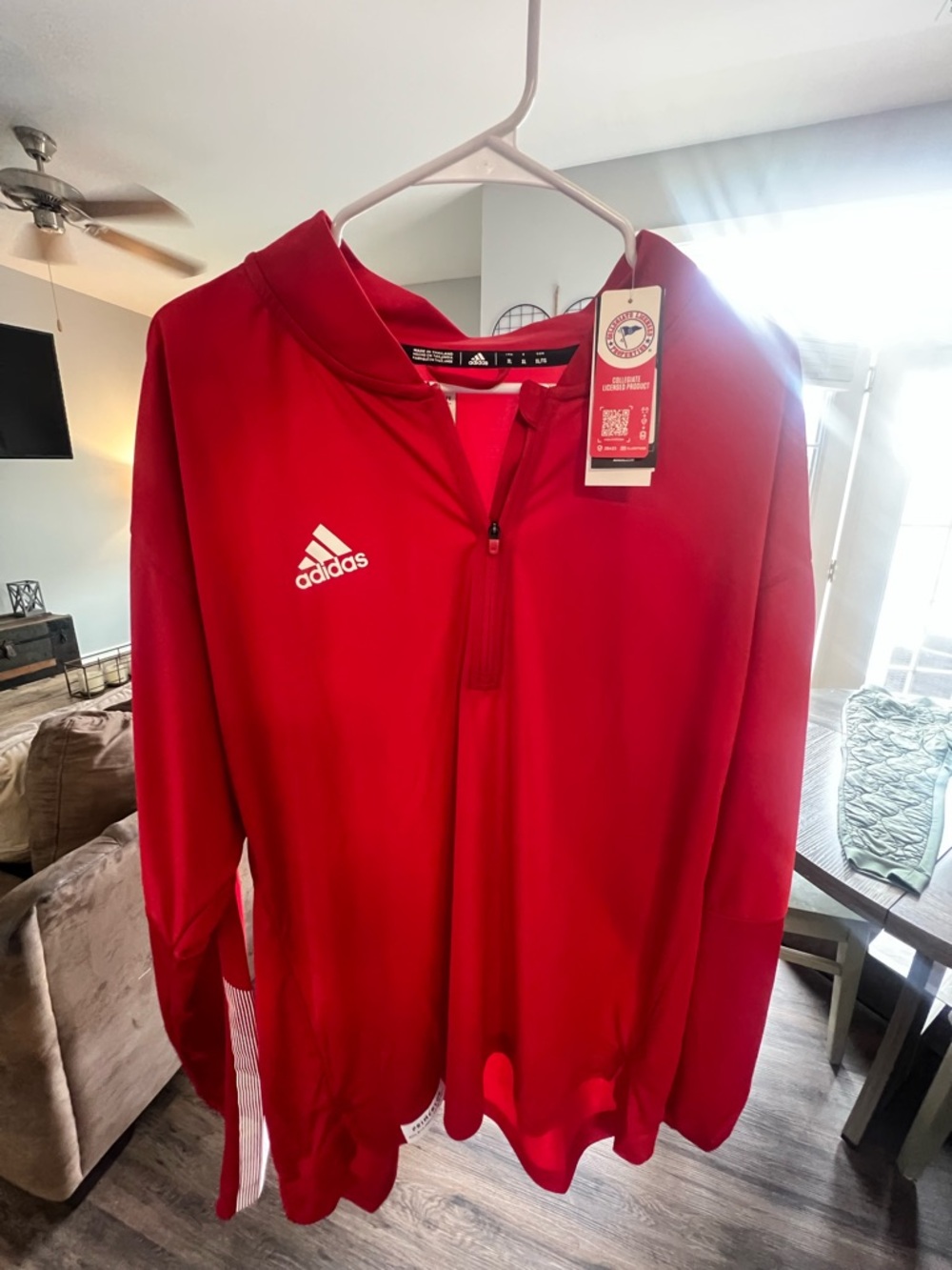 Men’s XL Adidas (PRIMEBLUE) Red & White 3 Quarter Zip Pull Over-NWT